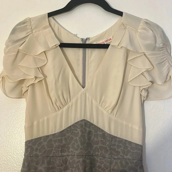 Rebecca Taylor | Fitted Retro style silk/linen blend dress Womens size 2 leopard - Picture 5 of 13